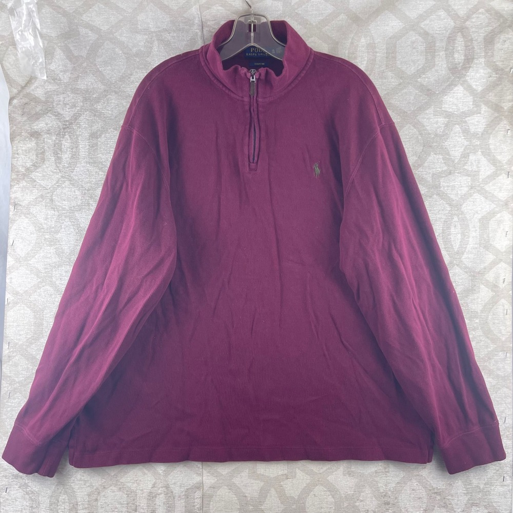 Polo Ralph Lauren Estate Rib Mens XL Burgundy Quarter Zip‎ Pullover Sweater